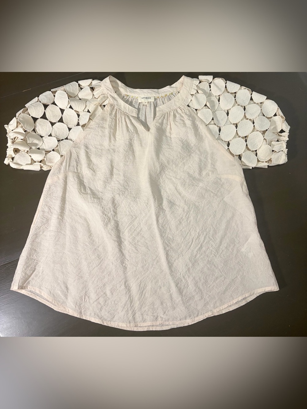 Umgee Cream Cotton Split-Neck Blouse